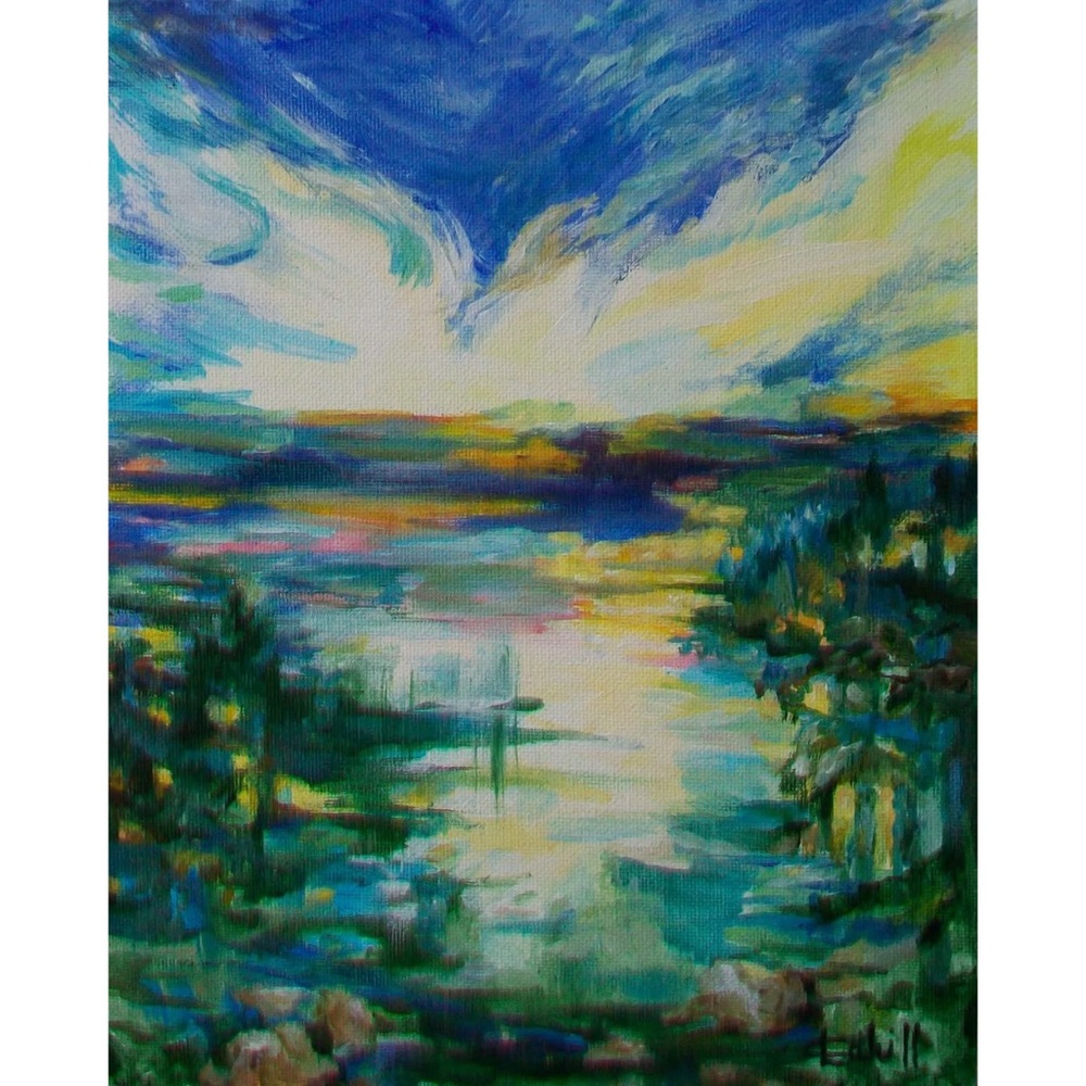 Twilight Summer Lake Original Acrylic Painting by Lynn Cahill